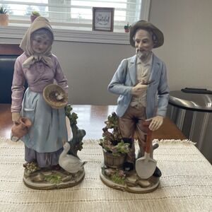 Vtg Old Man Old & Woman Ducks Shovel 1976 Homco Home Interiors 13" Tall #8818